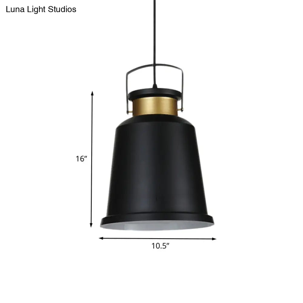 Antiqued Black Finish Bell Down Pendant Lamp With Aluminum Handle - 1 Bulb