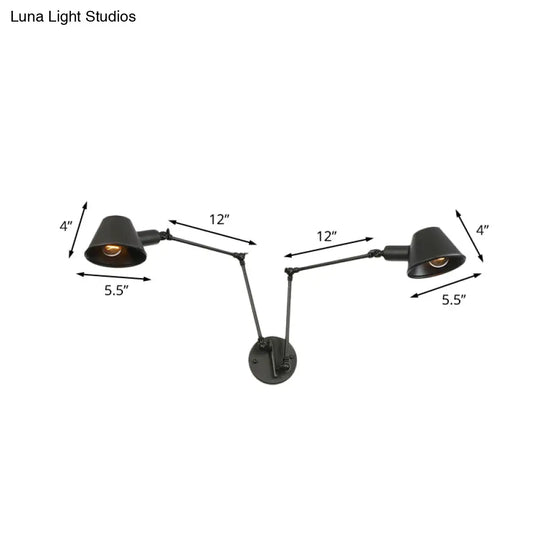 Antiqued Black Iron Swing Arm Sconce With Bell Shade - 2/3 Lights Bedroom Wall Lamp
