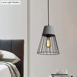 Antiqued Black/Rose Gold Conic Cage Ceiling Pendant Light With Cement Top And 1