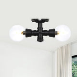 Antiqued Black Semi Mount Lighting With Clear Glass - 2 - Light Sphere Flush Mounted Lamp / A