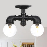 Antiqued Black Semi Mount Lighting With Clear Glass - 2 - Light Sphere Flush Mounted Lamp / D