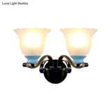 Antiqued Black Wall Lamp With Frosted Ribbed Glass - Perfect Living Room Lighting