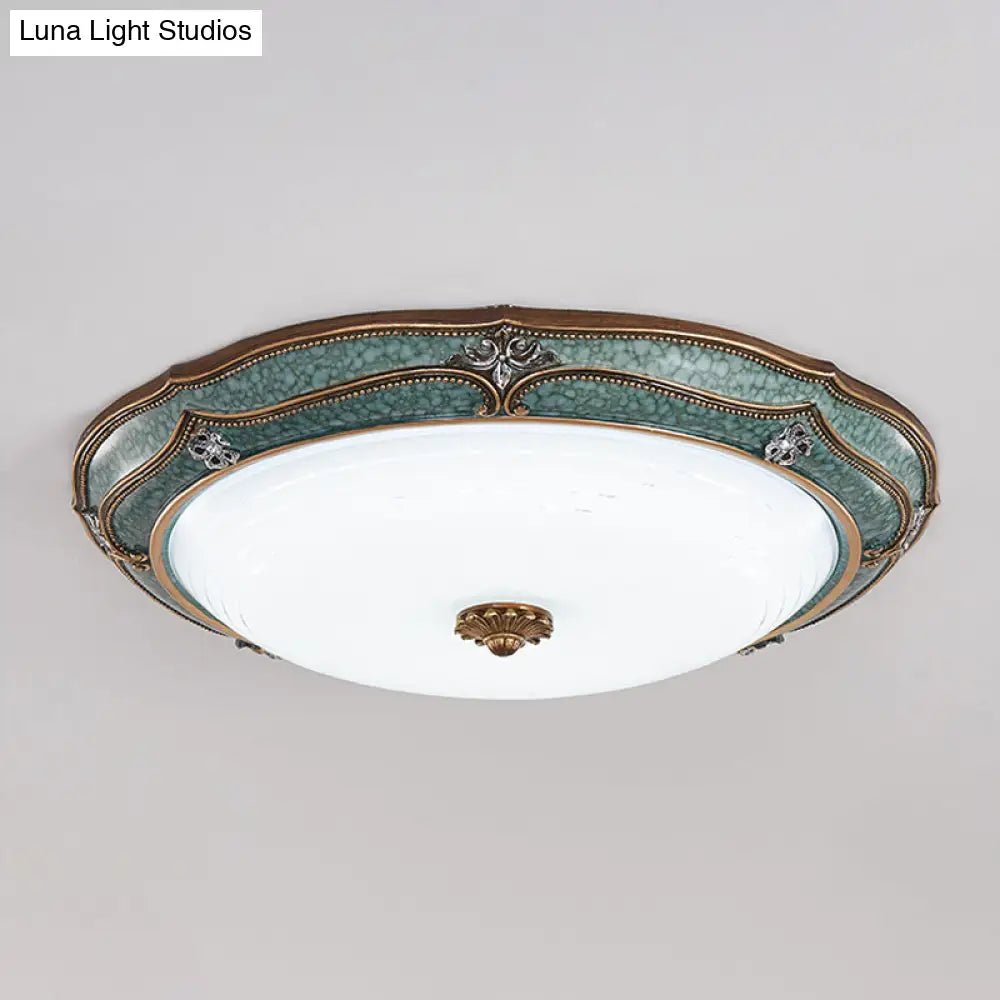 Antiqued Blue Led Dome Ceiling Mounted Fixture With Milky Glass Flush Lighting - Bedroom Décor