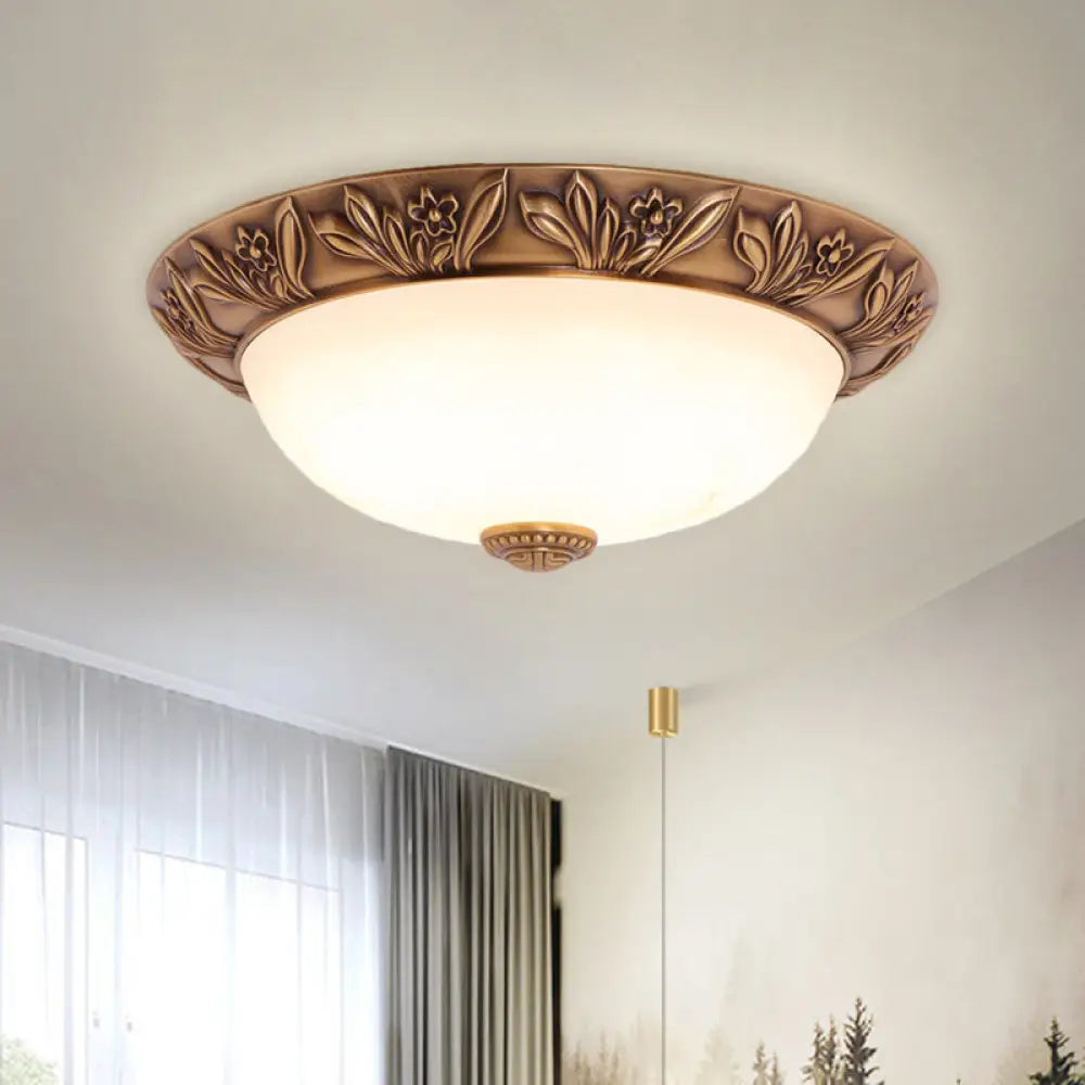 Antiqued Brass Flush Mount Bowl Light Fixture With Multiple Head Options 12’/16’/21.5’ Width / 12’
