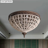 Antiqued Bronze Domed Cage Flush Mount Lamp With 2 - Light Crystal Bead Ceiling Fixture