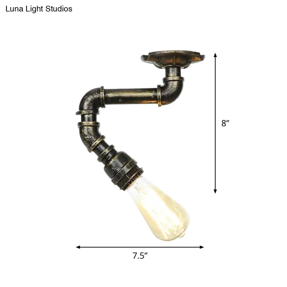 Antiqued Bronze Metal Flush Ceiling Lamp With 1 Exposed Bulb