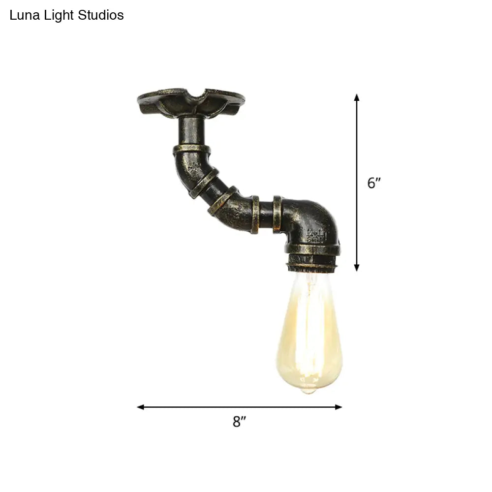 Antiqued Bronze Metal Flush Ceiling Lamp With 1 Exposed Bulb