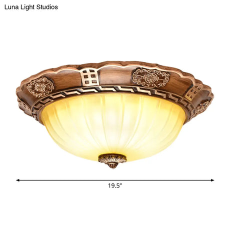 Antiqued Brown Scalloped - Edge Led Flush Mount Ceiling Light 14’/16’/19.5’ Milky Glass Bowl