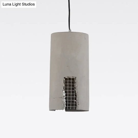 Antiqued Grey Cement Pendant Light Fixture With Hanging Bulb