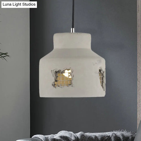 Antiqued Grey Cement Pendant Light Fixture With Hanging Bulb / Dome