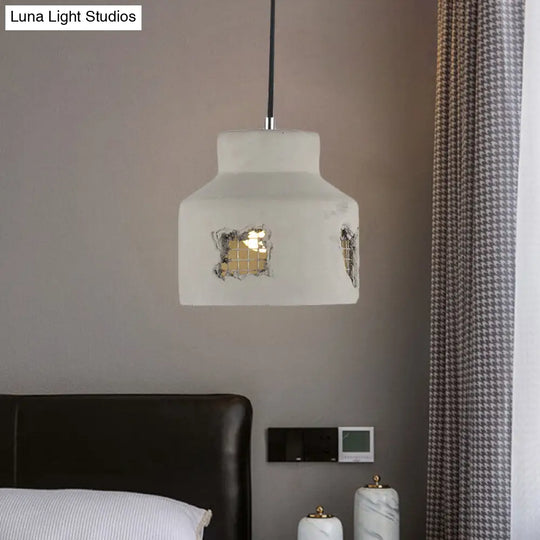 Antiqued Grey Cement Pendant Light Fixture With Hanging Bulb