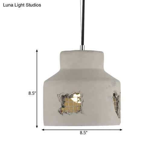 Antiqued Grey Cement Pendant Light Fixture With Hanging Bulb