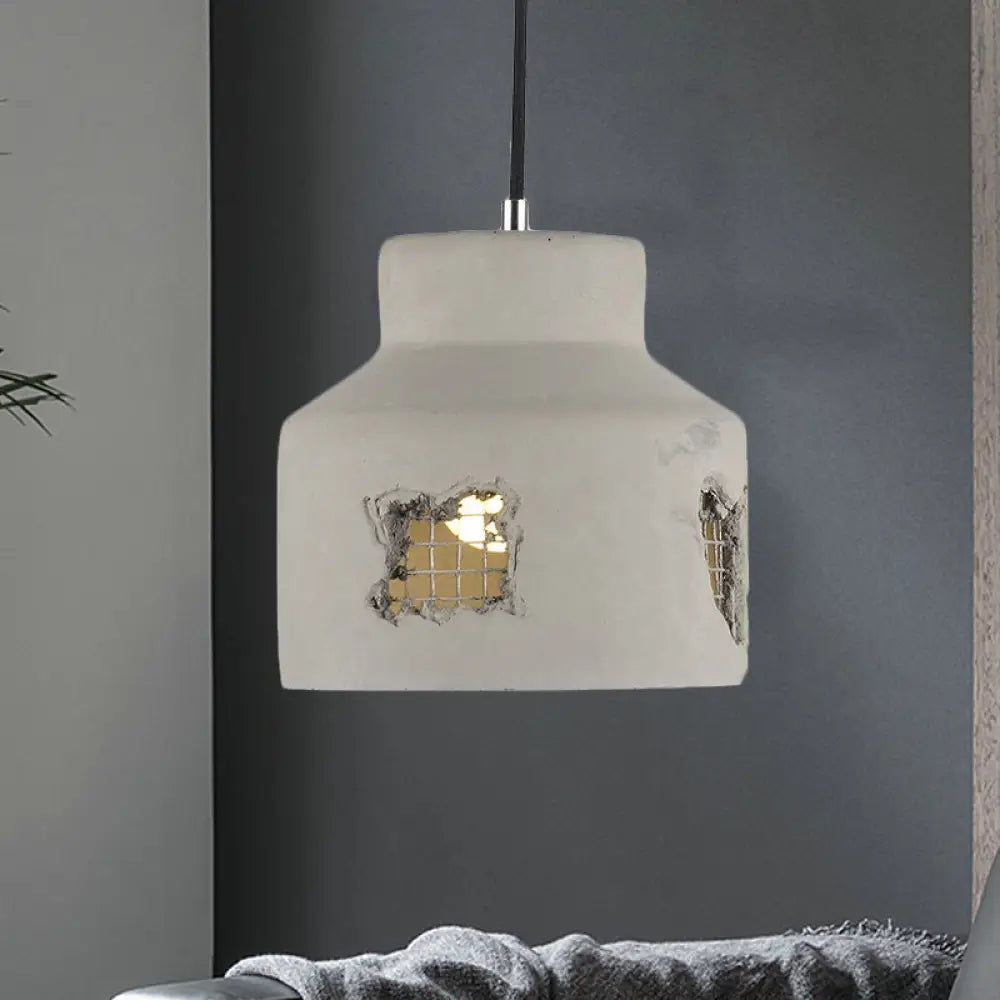 Antiqued Cement Pendant Lamp Fixture - Grey Cylinder/Dome Hanging Ceiling Light Bulb / Dome