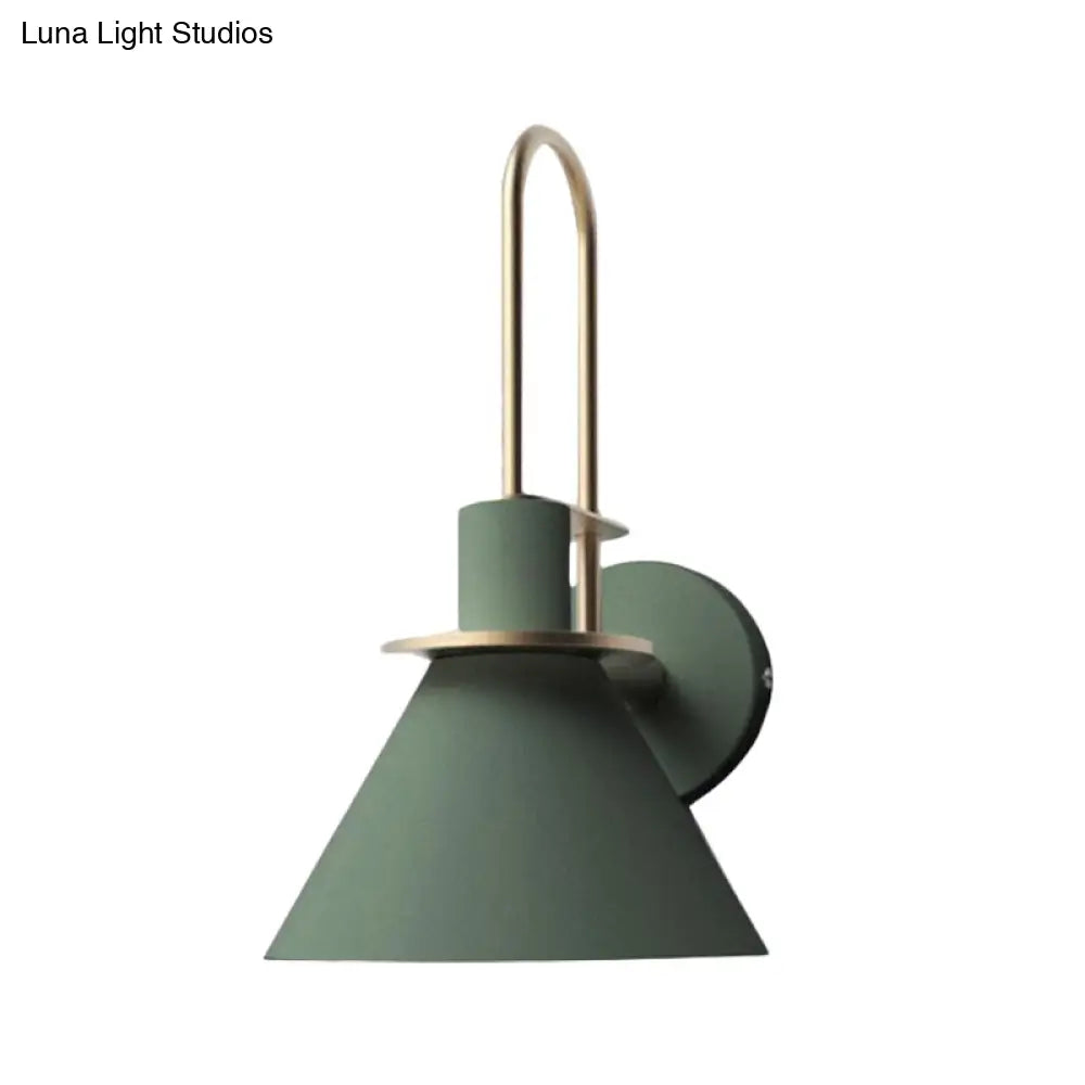 Antiqued Cone Metal Wall Mounted Sconce In White/Black/Green With Handle For Bedside