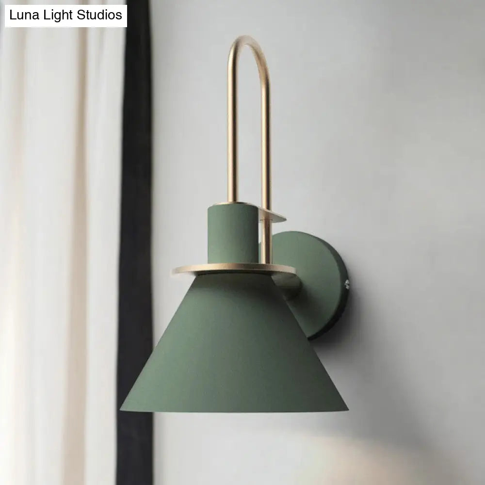 Antiqued Cone Metal Wall Mounted Sconce In White/Black/Green With Handle For Bedside