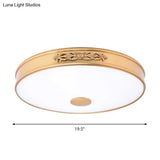 Antiqued Cream Glass Round Flush Mount Led Ceiling Lamp Fixture Gold For Bedroom