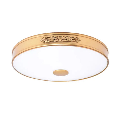 Antiqued Cream Glass Round Flush Mount Led Ceiling Lamp Fixture Gold For Bedroom