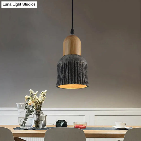 Antiqued Cup-Shape Ceiling Light: Cement Hanging Pendant Lamp (1 Head) - Silver/Black/Bronze With