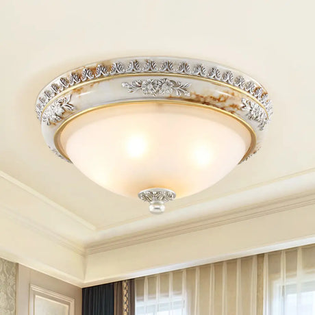 Antiqued Flush Ceiling Lamp With Frosted Glass Shades - Hemispherical 2/3 - Light Options 13 -