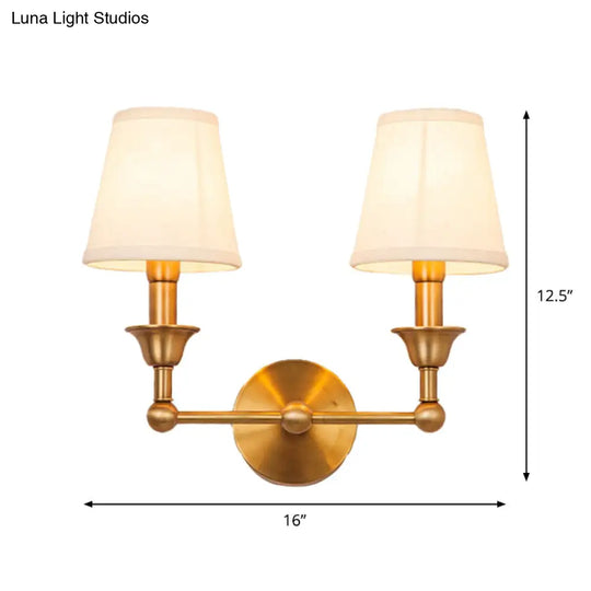 Antiqued Gold Traditional Cone Wall Lamp - 1/2-Bulb Fabric Mount Light Fixture