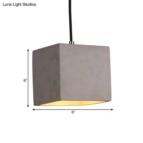 Antiqued Grey Cement Cube Pendant Light - 1-Head Hanging Ceiling Lamp For Corridor