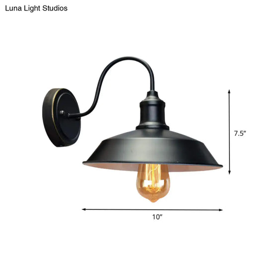 Antiqued Iron Barn Sconce Lighting 1-Head Wall Lamp In Black - Plug-In Cord Included