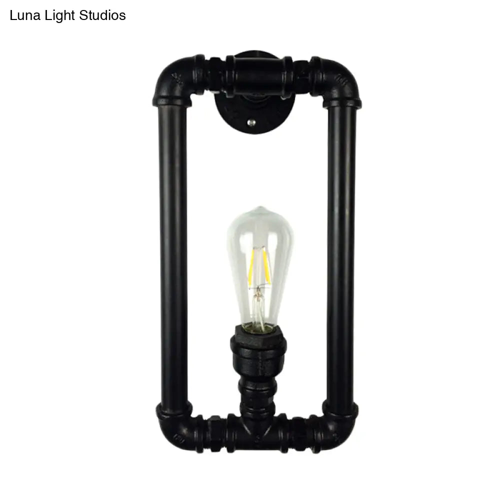 Antiqued Iron Rectangle Sconce Lighting - Coffee House Wall Mount Pipe Lamp