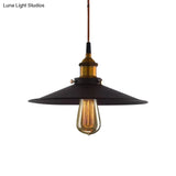 Antiqued Metal Pendant Light With Pulley And Flare Design For Living Room Ceiling - Black
