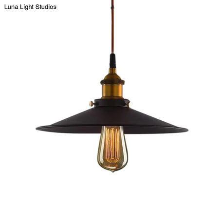 Antiqued Metal Pendant Light With Pulley And Flare Design For Living Room Ceiling - Black