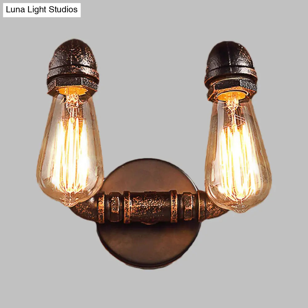 Antiqued Metal Rust Finish Wall Mount Lamp - Vintage Style 2-Light Sconce For Coffee House