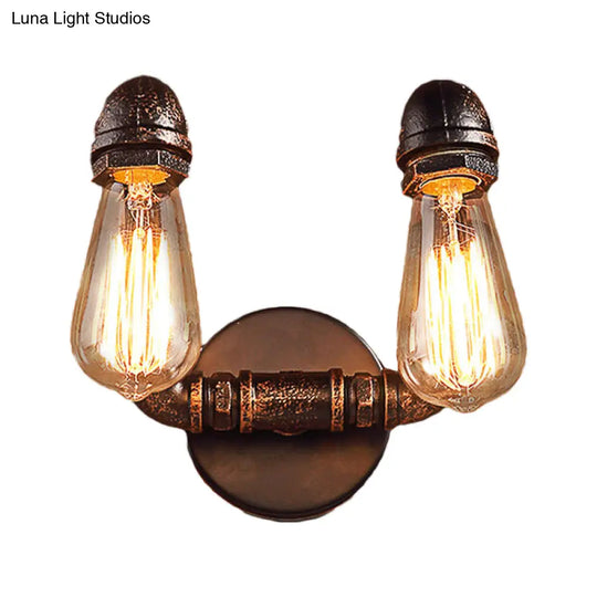 Antiqued Metal Rust Finish Wall Mount Lamp - Vintage Style 2-Light Sconce For Coffee House