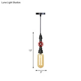 Antiqued Pipe Metal Led Ceiling Light With Amber Glass Shade - Black