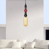 Antiqued Pipe Metal Led Ceiling Light With Amber Glass Shade - Black / 3’