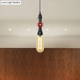 Antiqued Pipe Metal Led Ceiling Light With Amber Glass Shade - Black