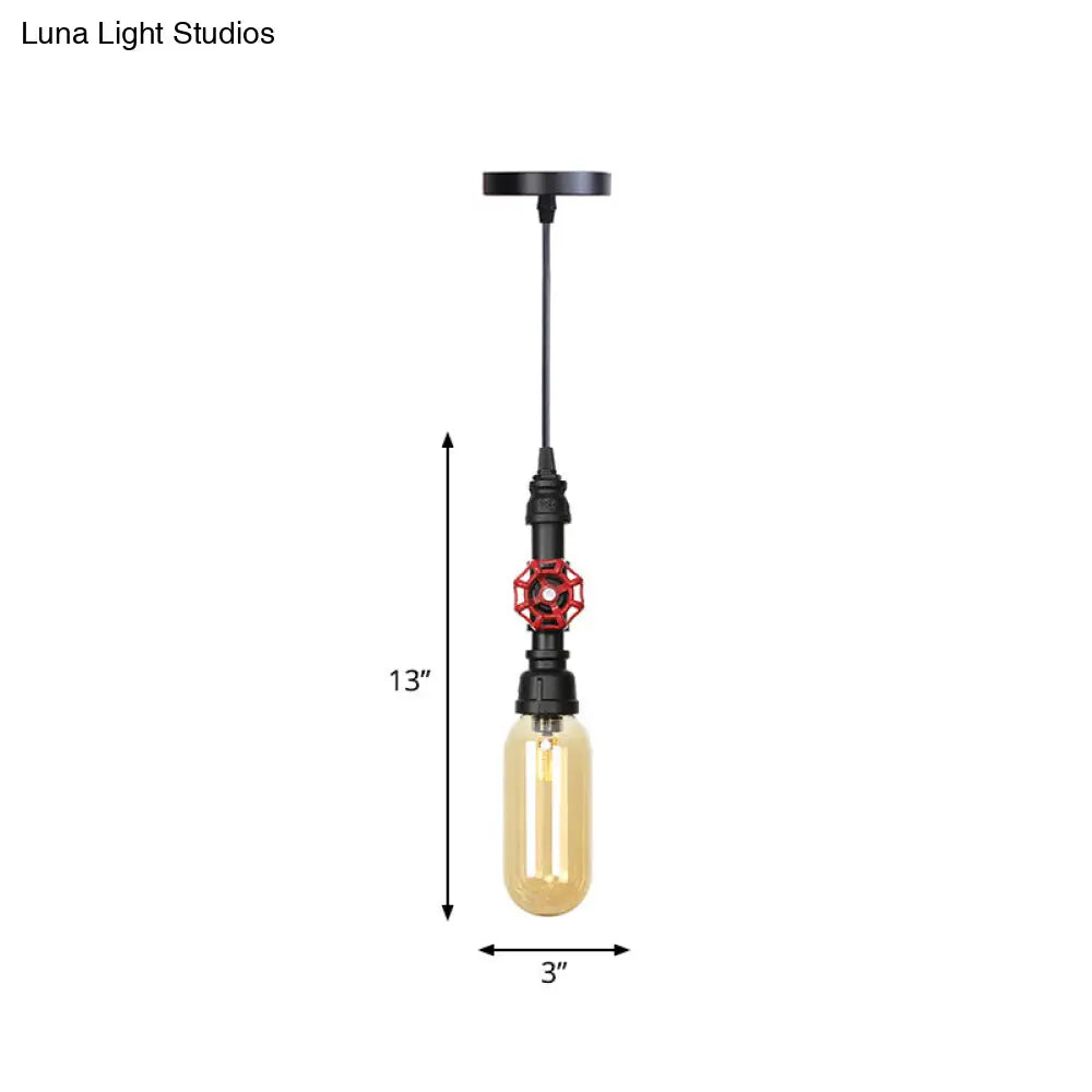 Metal Led Ceiling Light Antique Pipe Design With Coffee House Hanging Lamp Kit In Black - 1 Head 3/4