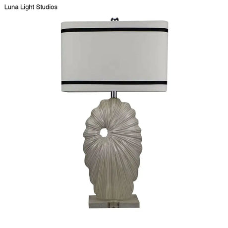 Antiqued Style Table Lamp - Black-White Fabric Shade Rectangular 1 Head Shell Porcelain Base
