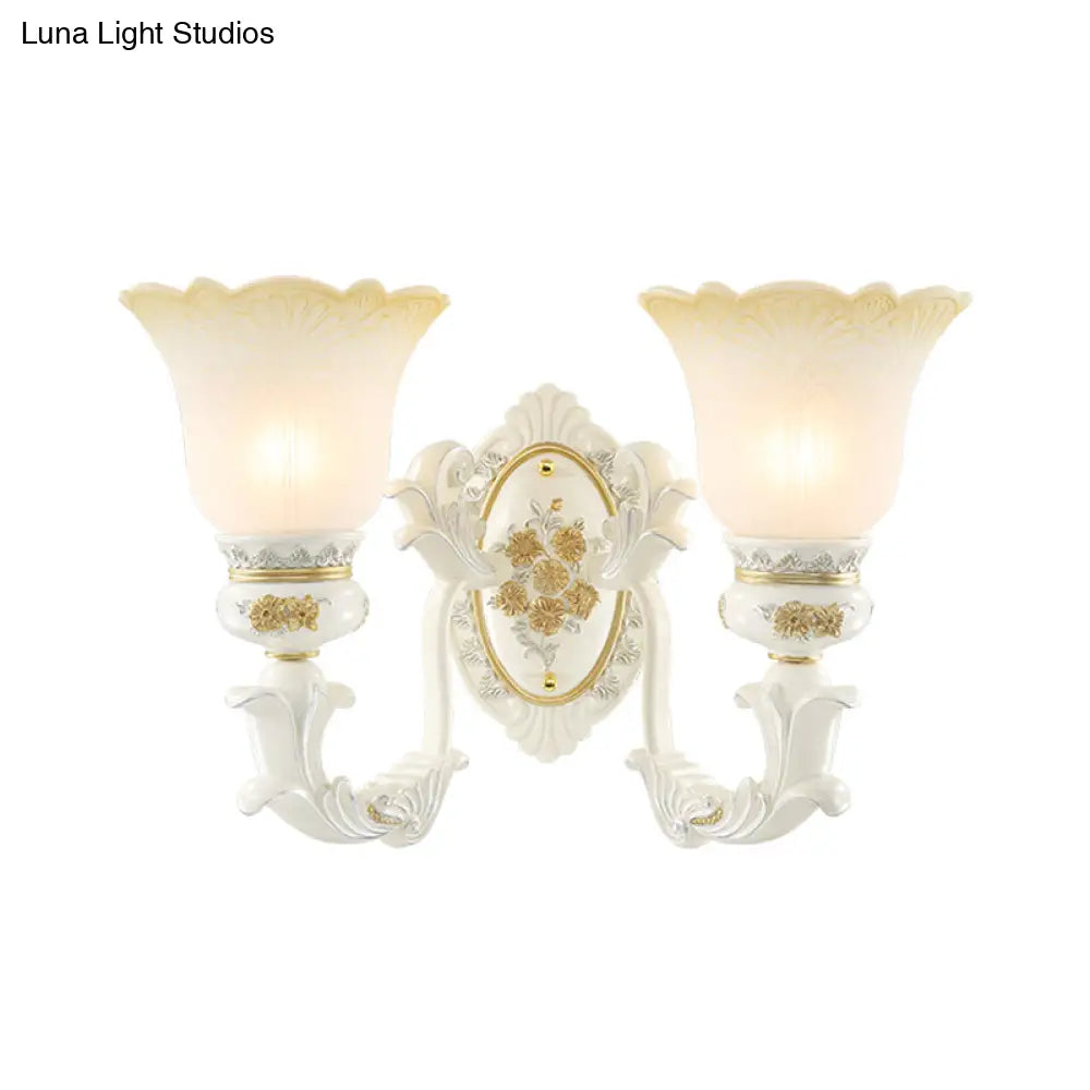 Antiqued White Flared Glass Sconce Wall Mount Light Fixture For Dining Room