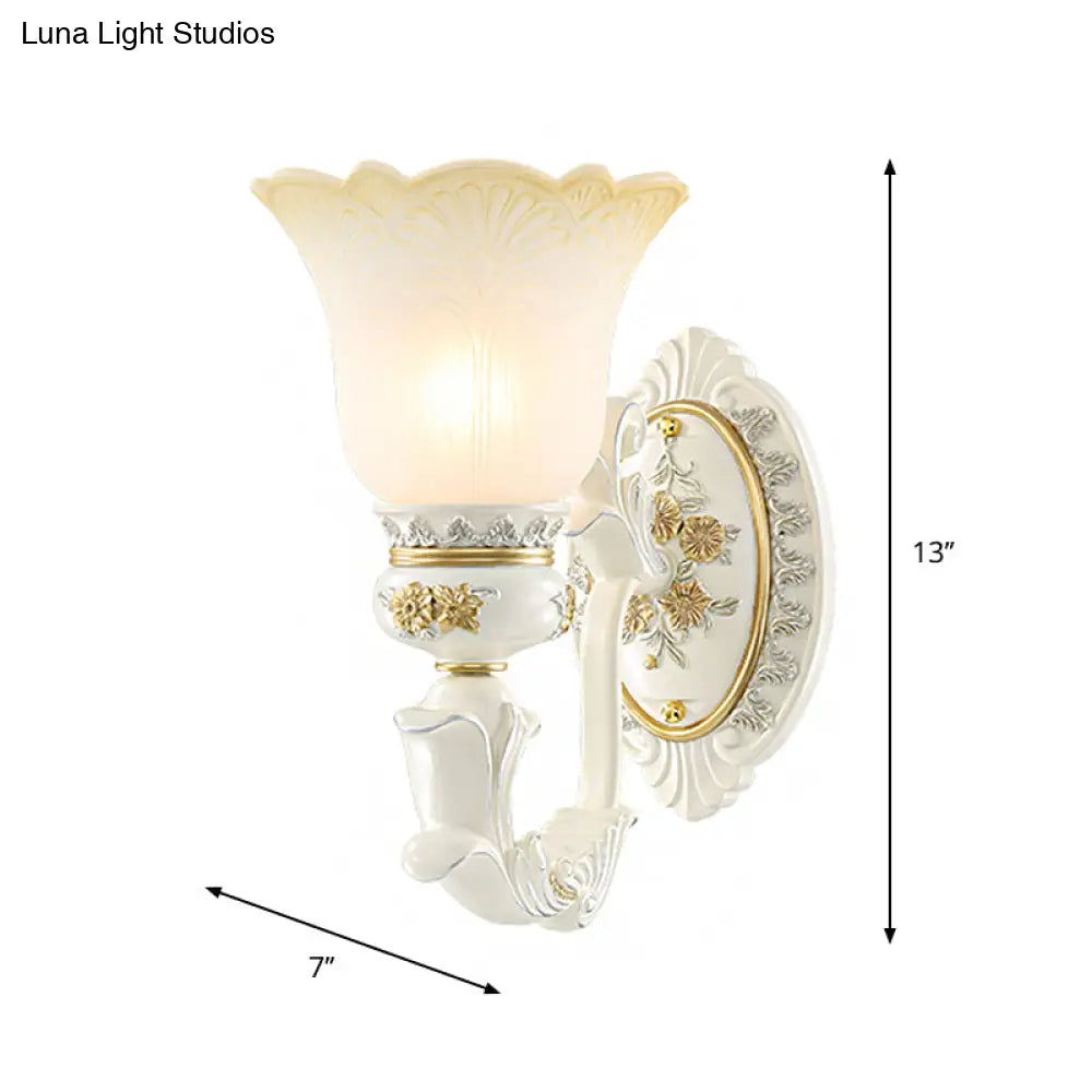 Antiqued White Flared Glass Sconce Wall Mount Light Fixture For Dining Room