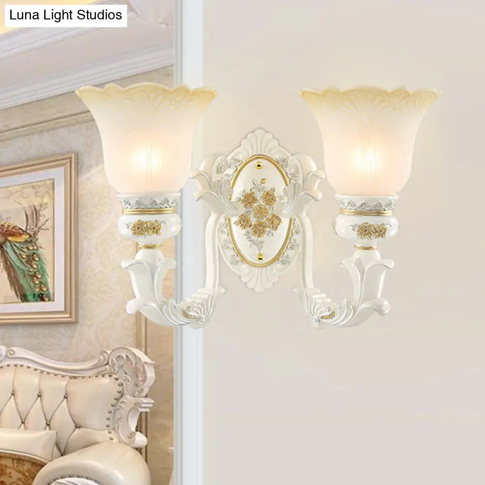 Antiqued White Flared Glass Sconce Wall Mount Light Fixture For Dining Room