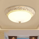 Antiqued White Glass Led Flush Mount Light For Bedroom Oblong Shape With Yellow/Blue/Light Blue