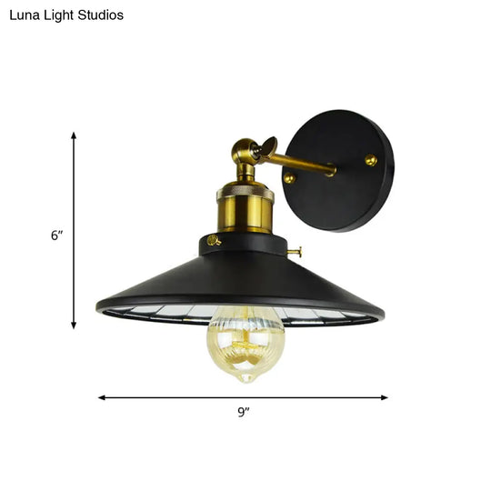 Antiqued Wide Flare Sconce Light Fixture - Wall Mounted Lamp For Restaurant (Black)