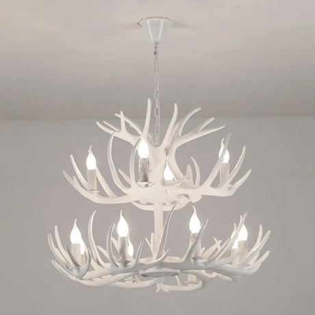 Antler Deco Resin Candle Chandelier: Country Style Suspension Light For Restaurant Ambience 12 /