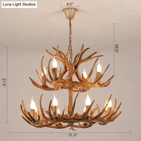 Antler Deco Resin Candle Chandelier: Country Style Suspension Light For Restaurant Ambience