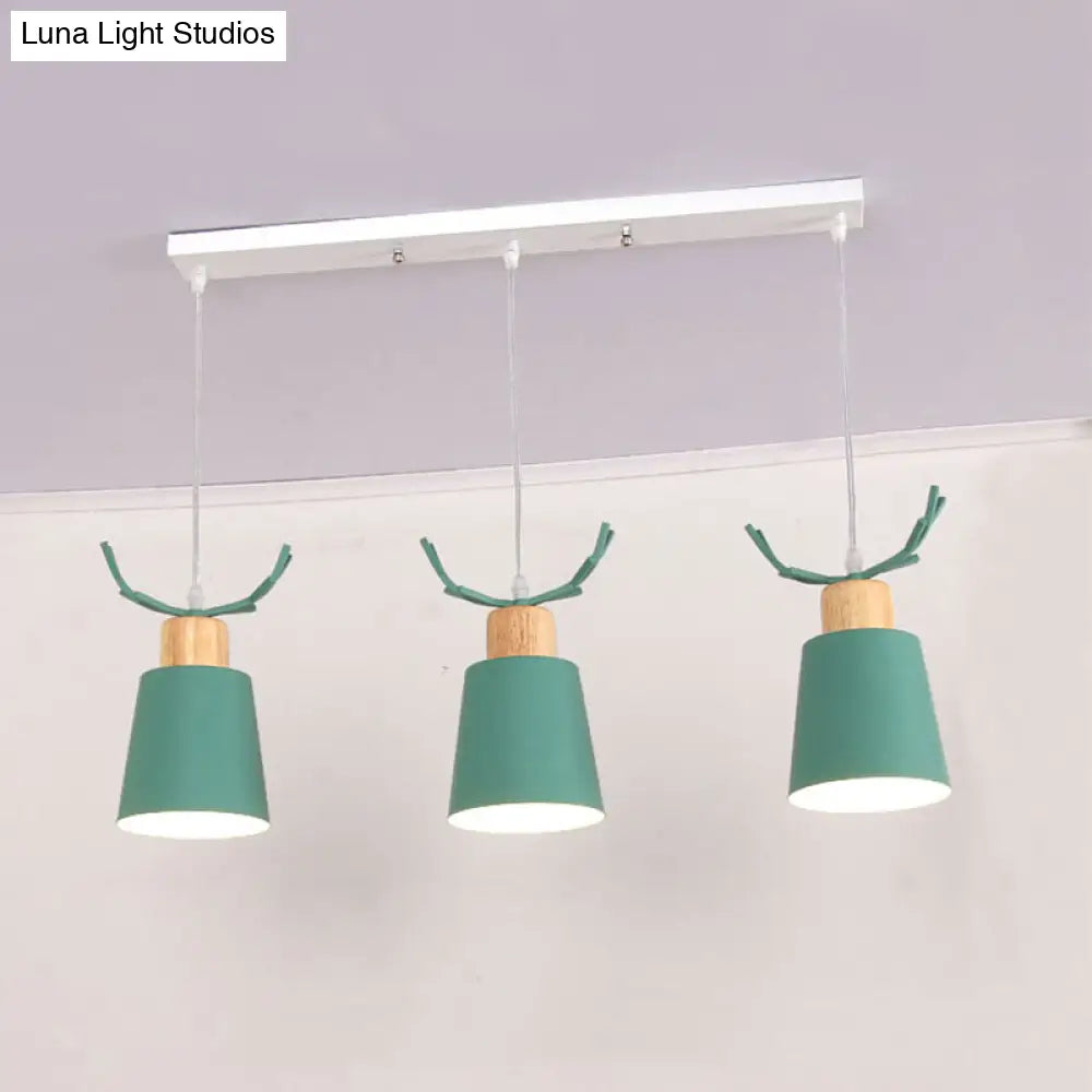 Antler Metal Foyer Pendant Light: Bucket Shape 3 Heads Macaron Style