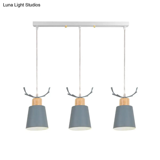 Antler Metal Foyer Pendant Light: Bucket Shape 3 Heads Macaron Style