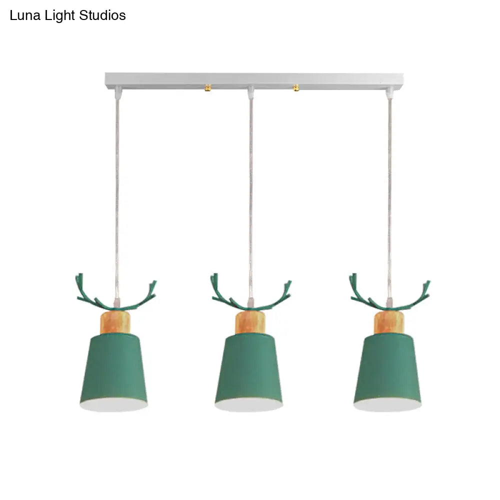 Antler Metal Foyer Pendant Light: Bucket Shape 3 Heads Macaron Style