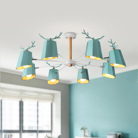 Antler Pendant Light With Tapered Shade: Modern Metal Nordic Lighting Fixture 8 / Blue