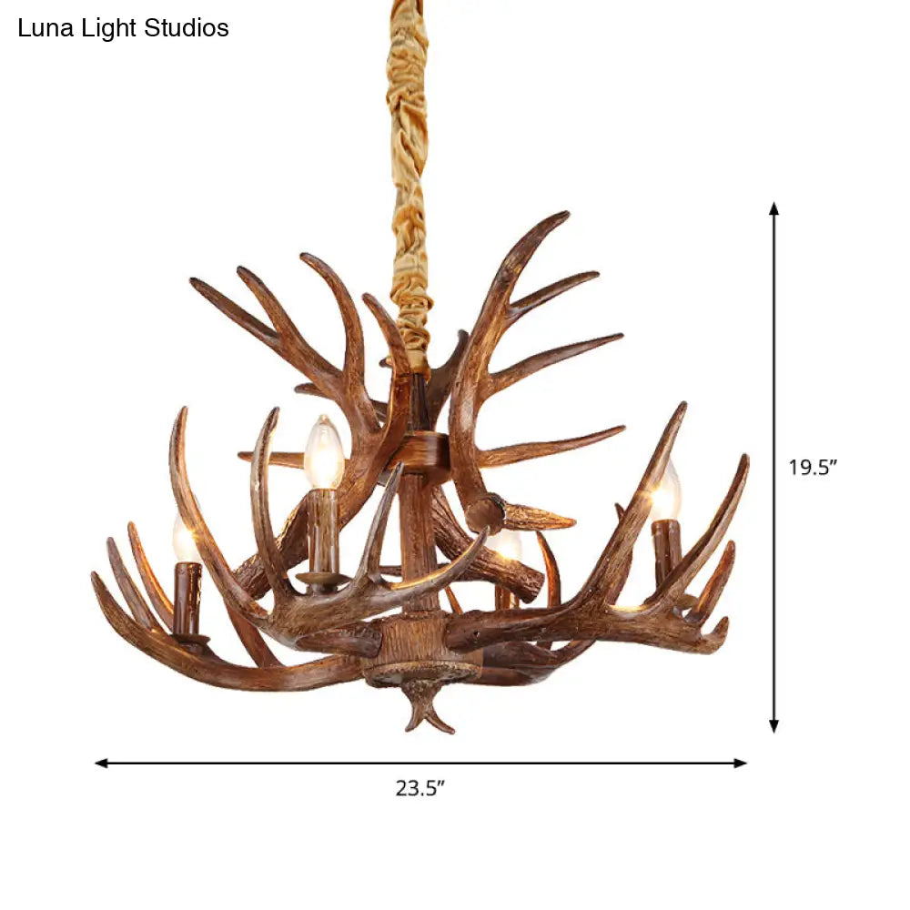 Antler Resin Chandelier: Traditional Candle Shape Hanging Lamp With 4/6/9 Bulbs In Coffee