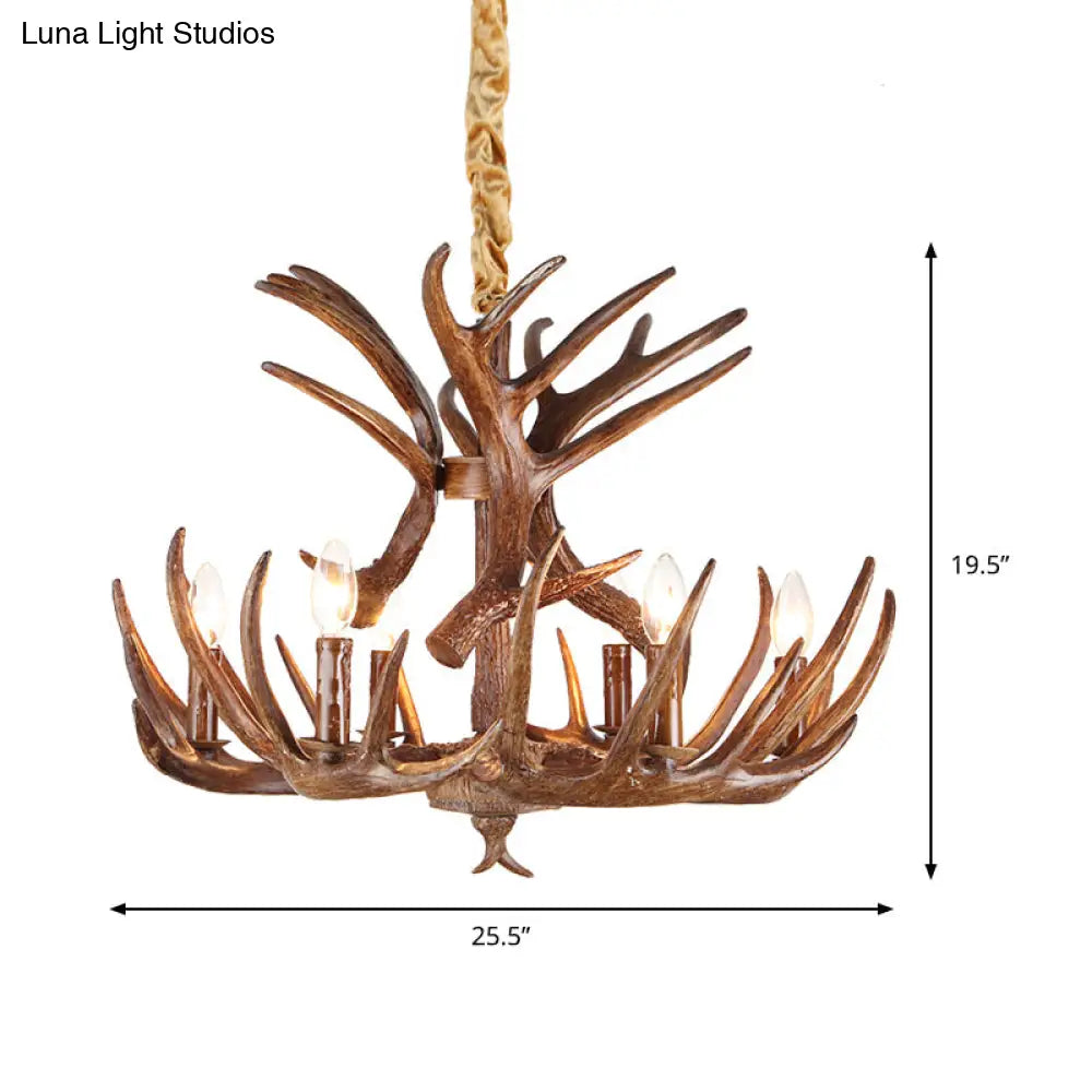 Antler Resin Chandelier: Traditional Candle Shape Hanging Lamp With 4/6/9 Bulbs In Coffee