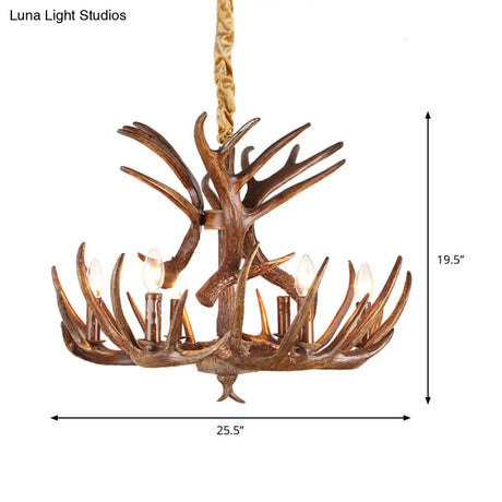 Antler Resin Chandelier: Traditional Candle Shape Hanging Lamp With 4/6/9 Bulbs In Coffee